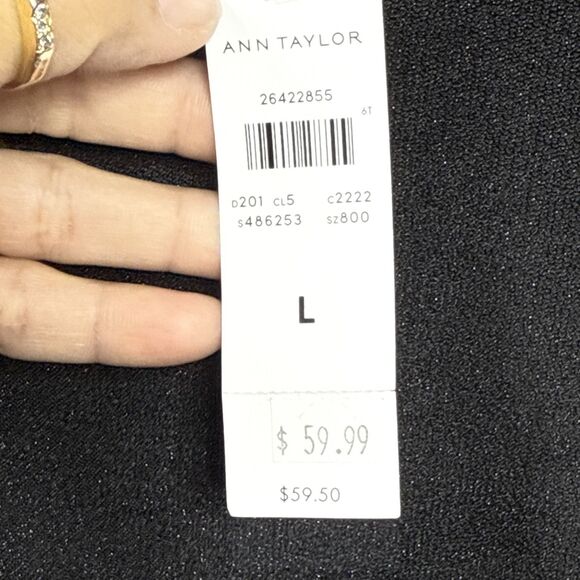 (T4) NWT ANN TAYLOR NWT Metallic Fringe Tweed Black Gold 3/4 Sleeve Top, Sz L - Picture 8 of 12